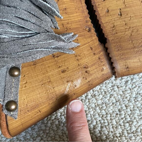 Sbicca Vintage Collection Wedge Platform Peep toe Suede Fringe Women’s size 8 M - Picture 7 of 15